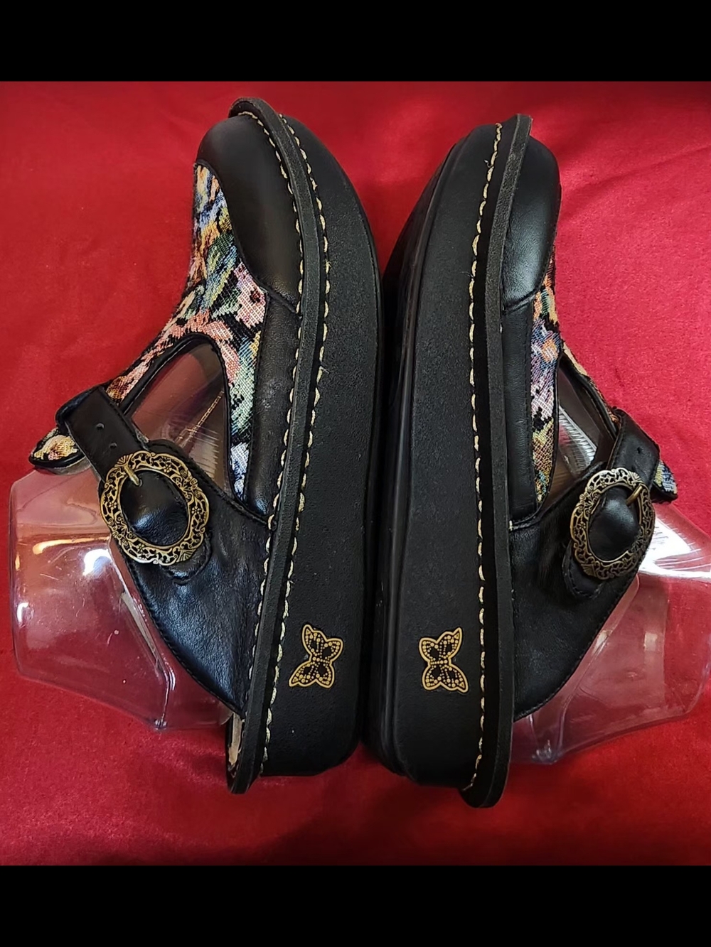 Alegria Floral Tapestry Mary Jane Mules with Black Trim Size 38/Fits Like 7 - Picture 5 of 9